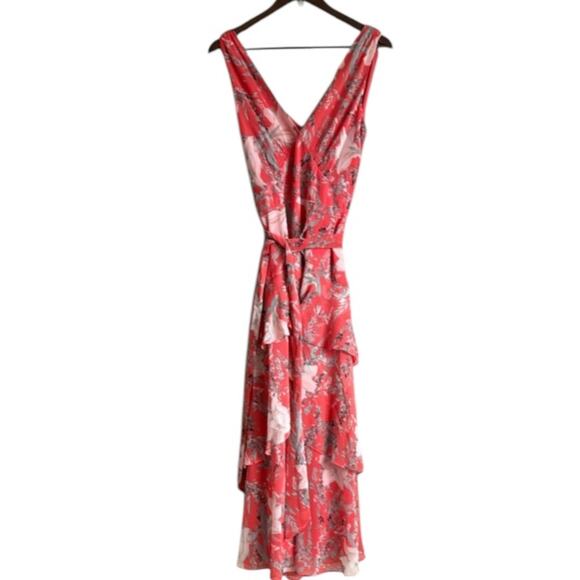 WHBM Pink Flirty Floral Print Midi Dress Sz 6 - Picture 4 of 9